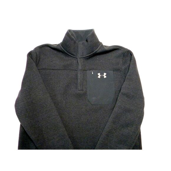 Under Armour Men's Black Twill 1/4 Snap Long Sleeve Sweatshirt Medium Loose Fit - Picture 1 of 4